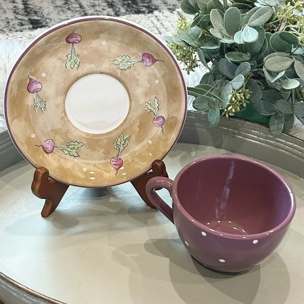 Bois D'Arc Tutti Fruitti by Essex Collection Cup & Saucer Set- Beet Design